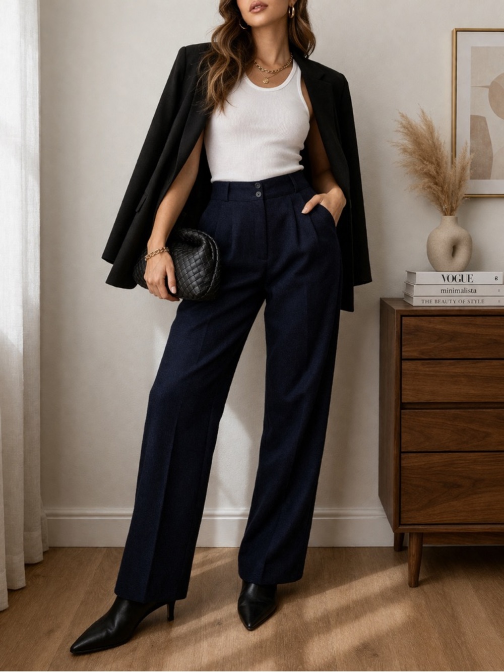 Jennifer Moore Navy High-Waist Wide-Leg Trousers